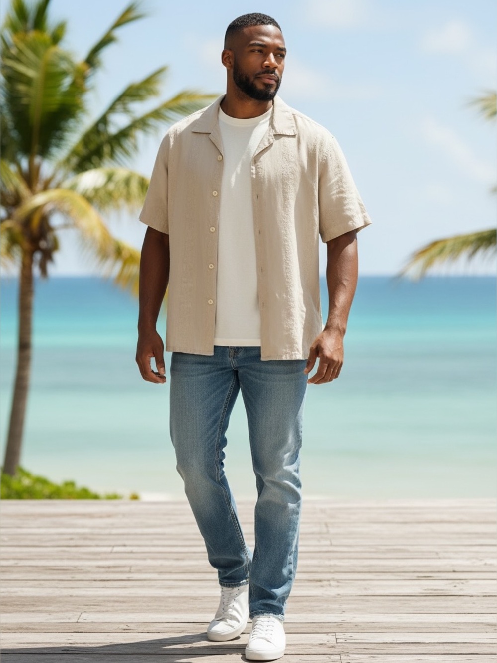Wilke Rodriguez Mens XL Silk Cotton Guayabera Embroidered Beige Shirt Short Slee